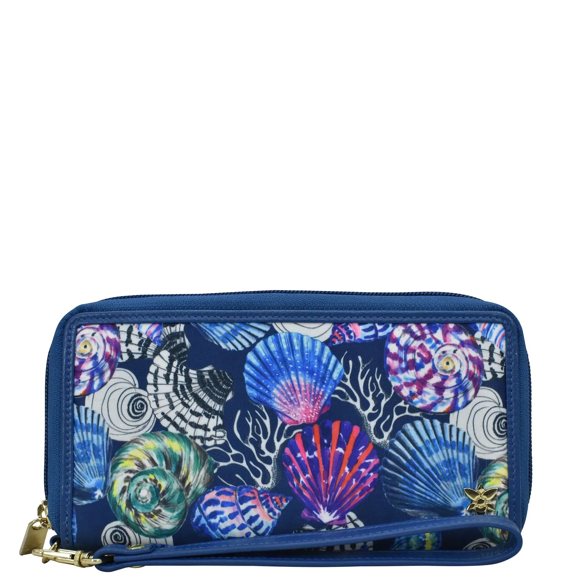 Sea Treasures Fabric with Leather Trim Wristlet Travel Wallet - 13000