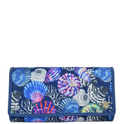 Sea Treasures Fabric with Leather Trim Three-Fold RFID Wallet - 13007
