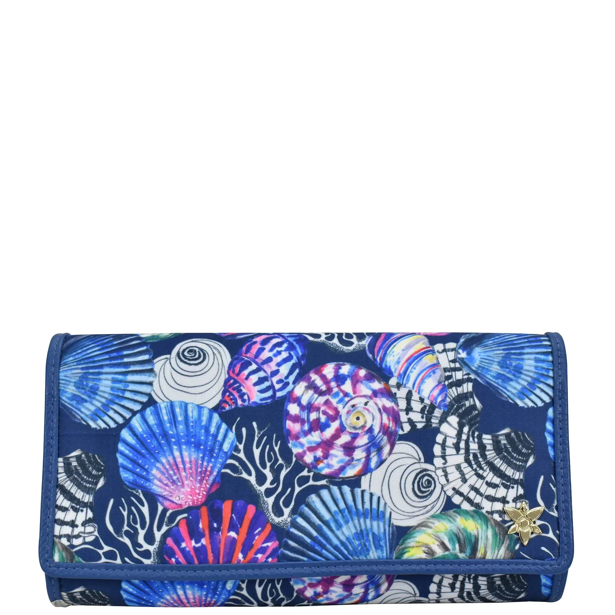 Sea Treasures Fabric with Leather Trim Three-Fold RFID Wallet - 13007