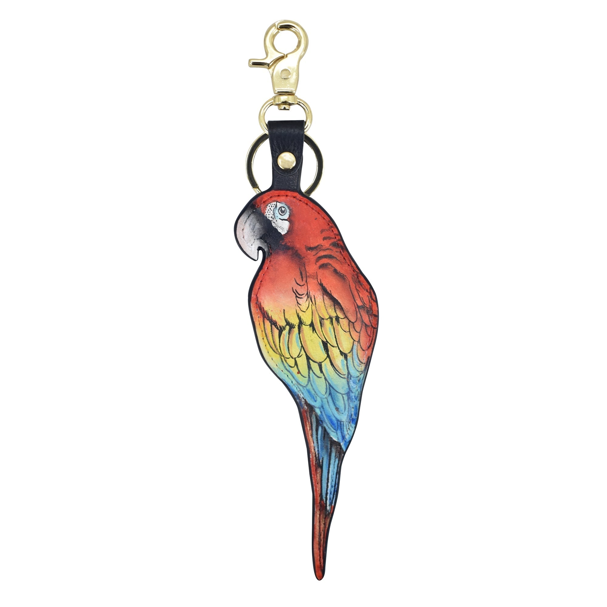 Anuschka style K0010, handpainted Leather Bag Charm. Rainforest Beauties painting in Black color.