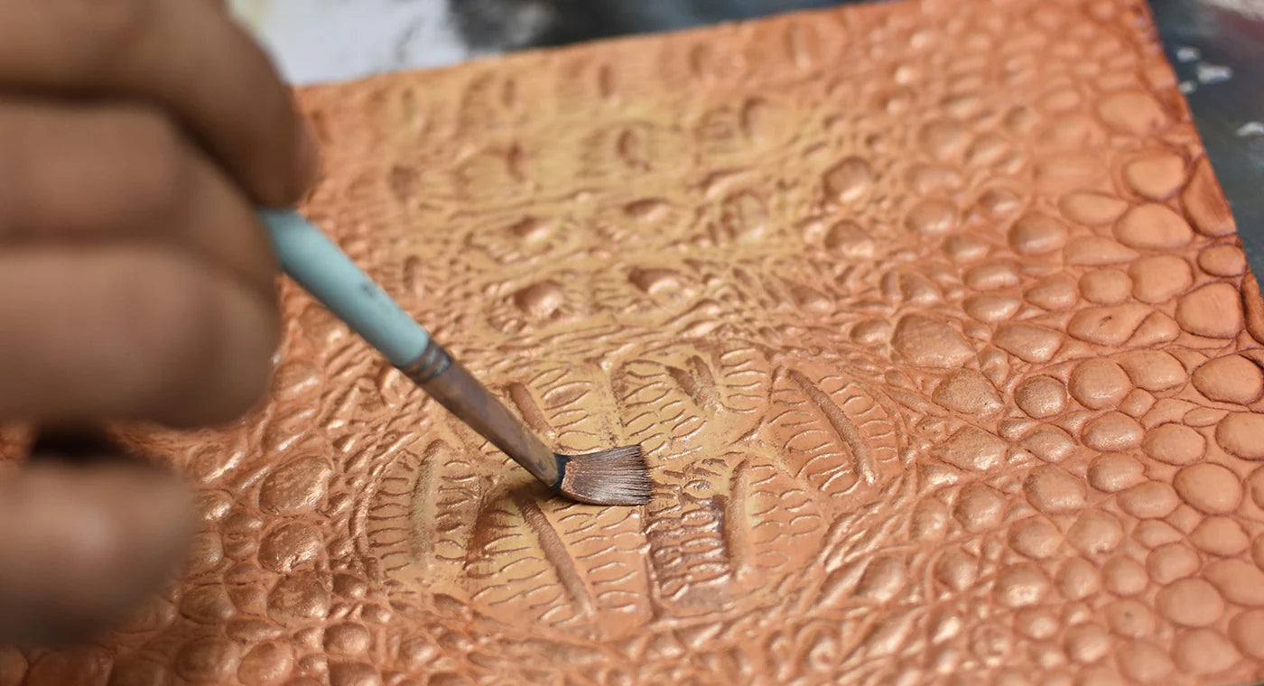 Croc Embossed Caramel Leather Bags & Accessories