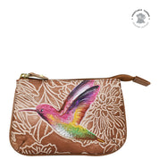 Tooled Bird Tan Medium Zip Pouch - 1107