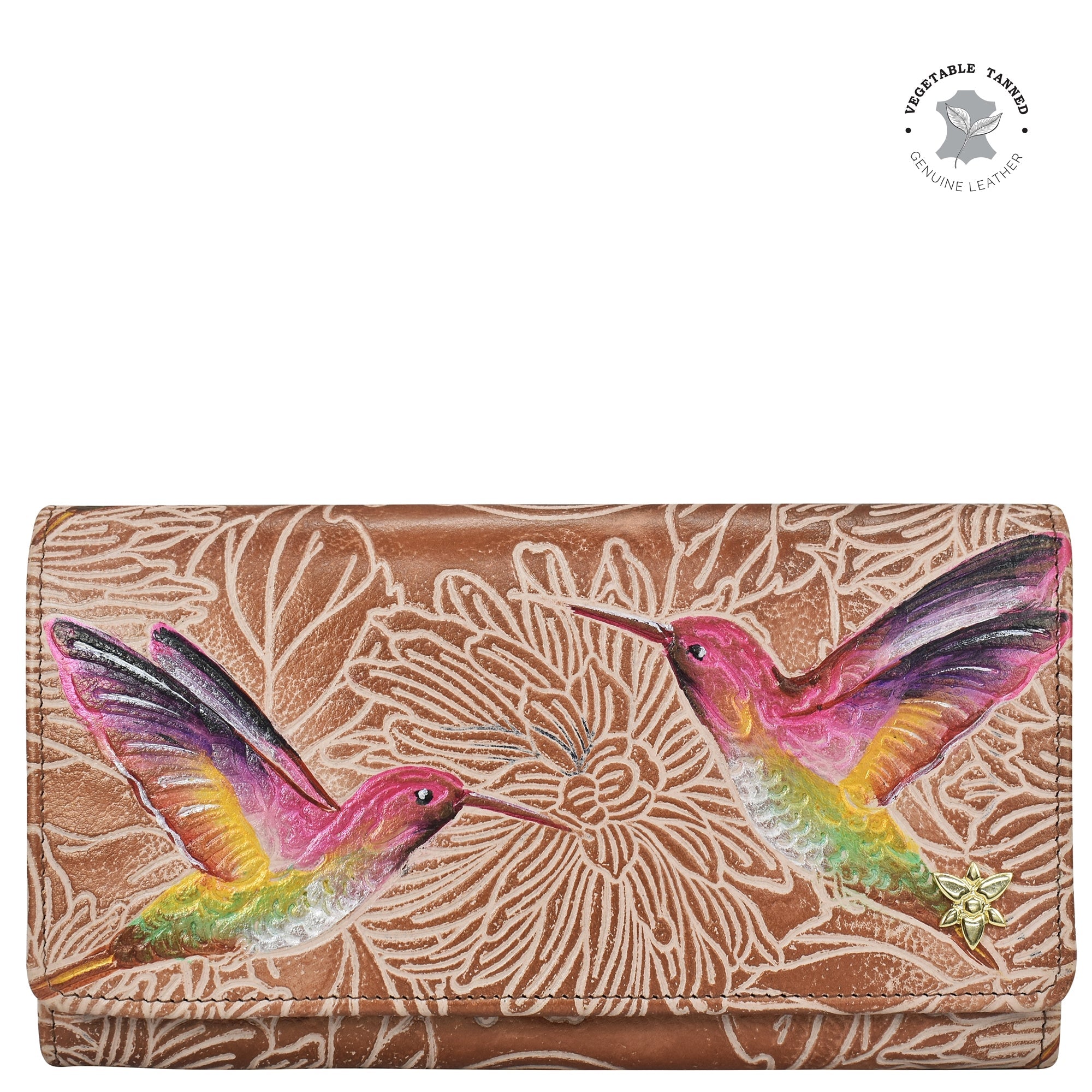 Tooled Bird Tan Accordion Flap Wallet - 1112