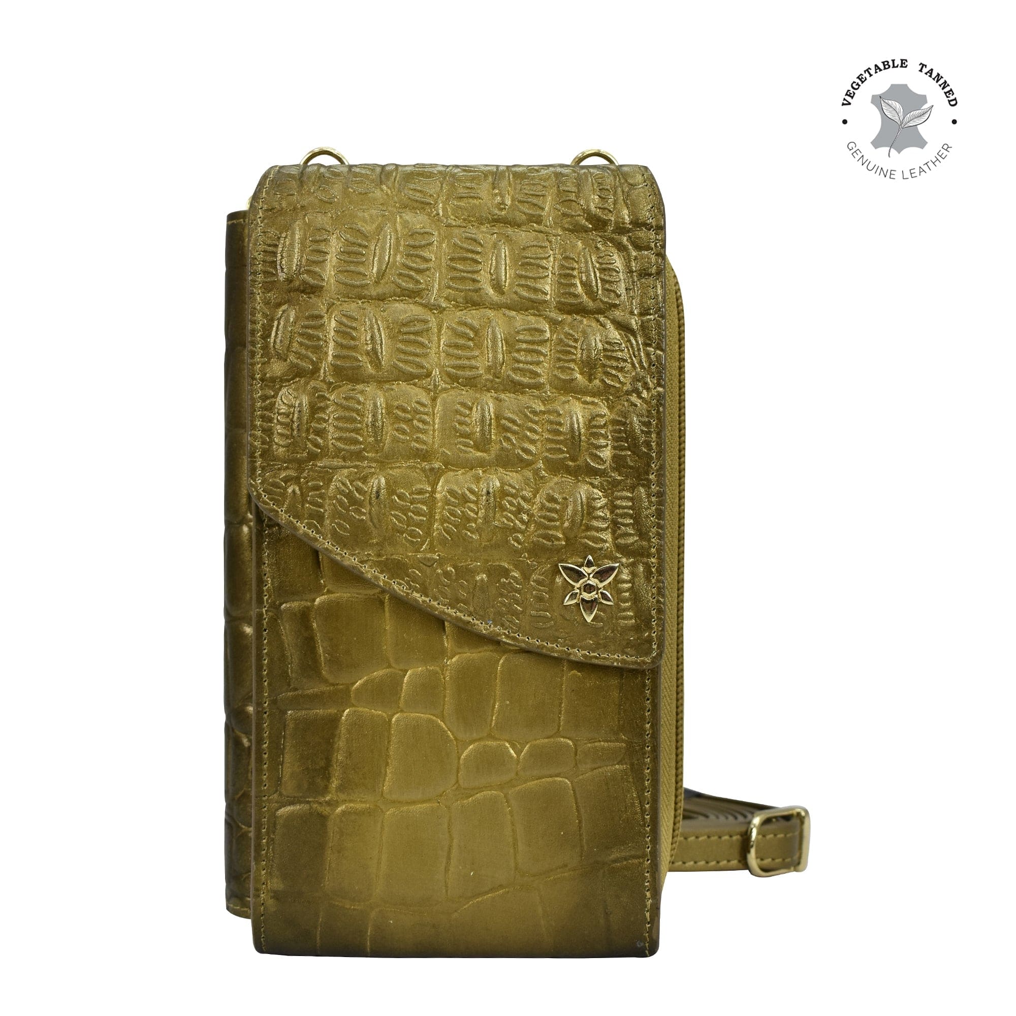 Croc Embossed Desert Gold Crossbody Phone Case - 1173