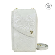 Tooled Rose Pearl White Crossbody Phone Case - 1173