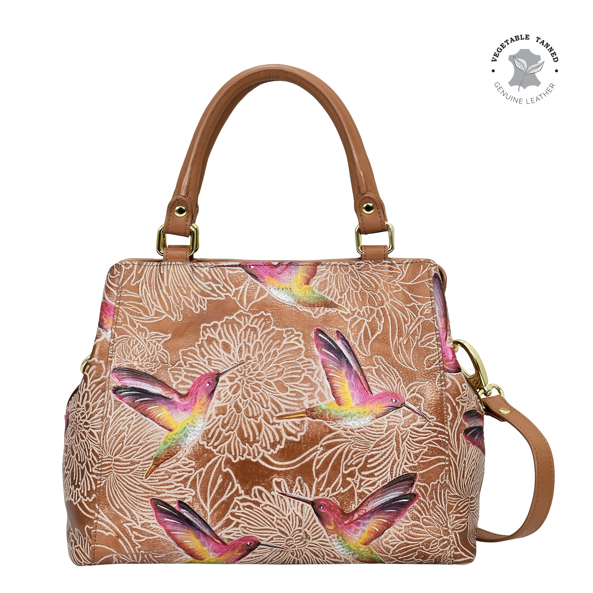 Tooled Bird Tan Multi Compartment Satchel - 690