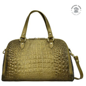 Croc Embossed Desert Gold Wide Organizer Satchel - 695