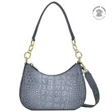 Load image into Gallery viewer, Croco Embossed Silver/Grey Small Convertible Hobo - 701
