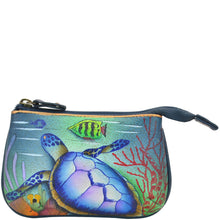 Load image into Gallery viewer, Anuschka style 1107, handpainted Medium Zip Pouch. Ocean Treasures painting in blue color. Featuring Great for keeping keys, coins, rings and other little things handy.
