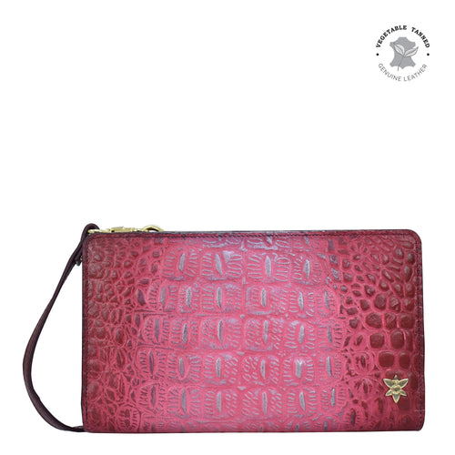 Anuschka Organizer Wallet Crossbody with Croco Embossed Berry color