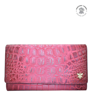 Anuschka Three Fold Wallet with Croco Embossed Berry color