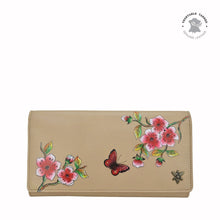 Load image into Gallery viewer, Anuschka style 1150, Three Fold Wallet. Flower Garden Almond painting in almond color. Featuring RFID blocking and many credit card slots.
