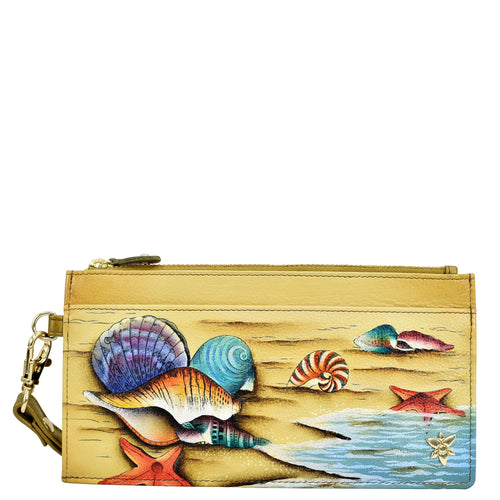 Anuschka style 1151, handpainted Clutch Organizer Wristlet. Gift of the Sea painting in Multi color. Featuring Rear six credit card holders with RFID protection.