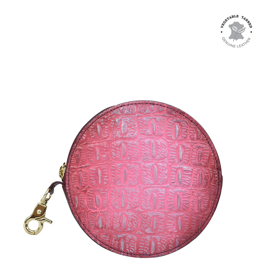 Anuschka Round Coin Purse with Croco Embossed Berry color