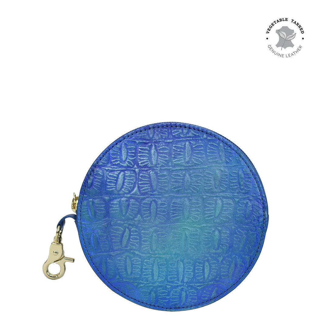 Anuschka Round Coin Purse with Croco Embossed Peacock color