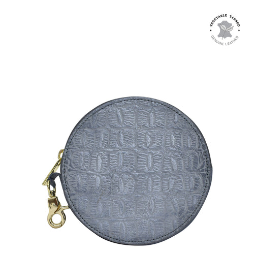 Anuschka Round Coin Purse with Croco Embossed Silver/Grey color