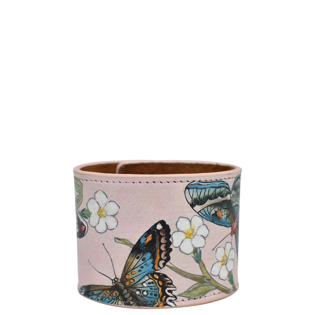 Anuschka Leather Adjustable Leather Wrist Band with Butterfly Melody painting