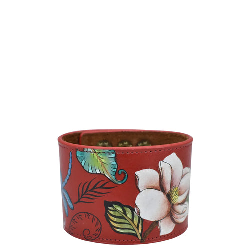 Anuschka Leather Adjustable Leather Wrist Band with Crimson Garden painting