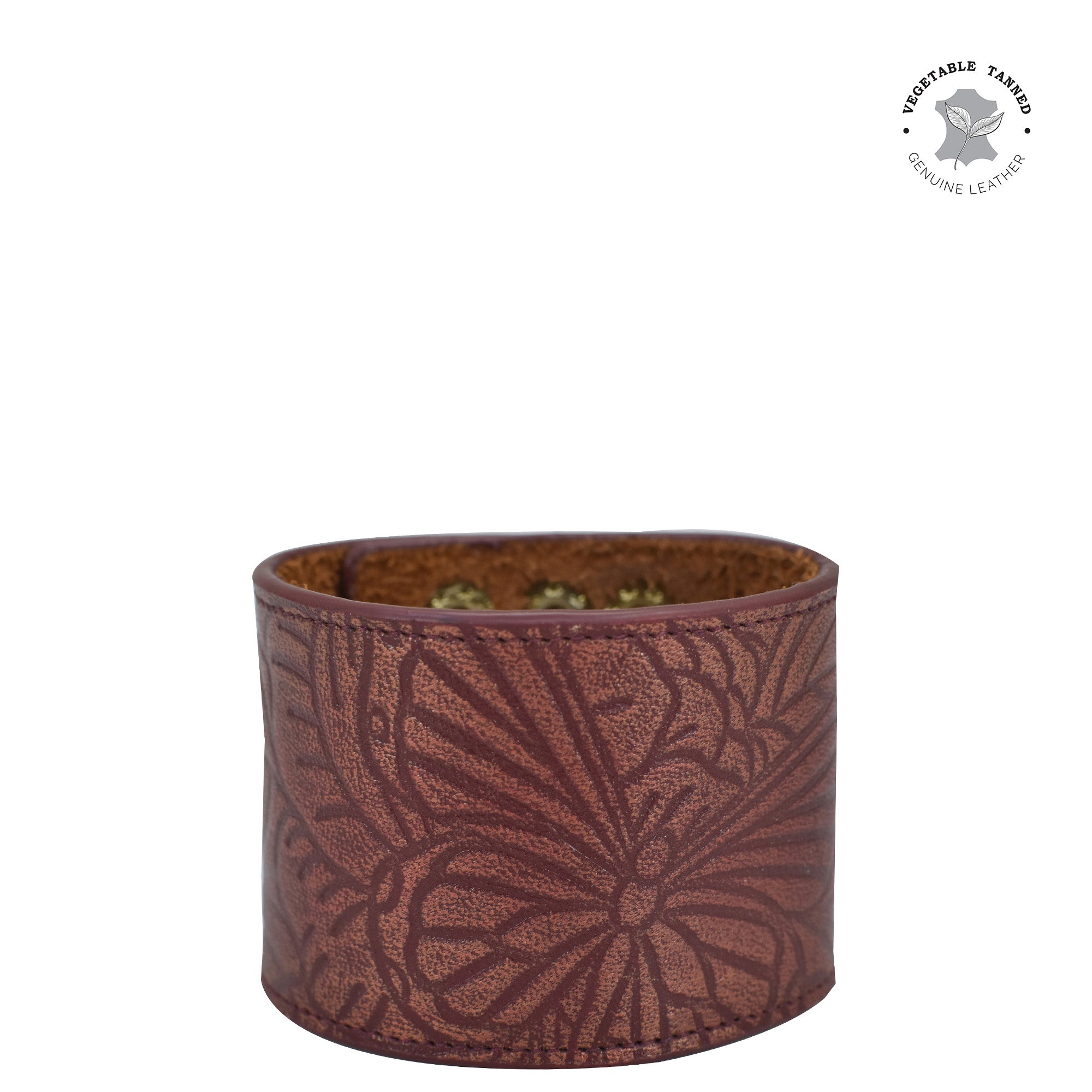 Tooled Butterfly Wine Leather Adjustable Leather Wrist Band - 1176
