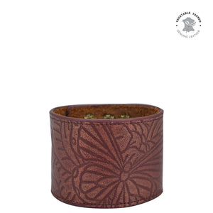 Tooled Butterfly Wine Leather Adjustable Leather Wrist Band - 1176