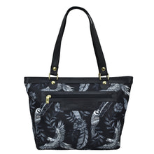 Load image into Gallery viewer, Fabric with Leather Trim Zip Top City Tote - 12005
