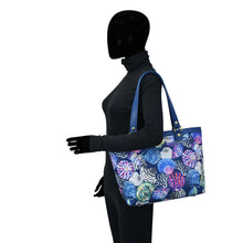 Load image into Gallery viewer, Fabric with Leather Trim Zip Top City Tote - 12005
