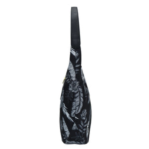 Fabric with Leather Trim Large Sling Hobo - 12010