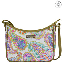 Load image into Gallery viewer, Boho Paisley Fabric with Leather Trim East/West Hobo - 12013
