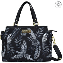 Load image into Gallery viewer, Jungle Macaws Fabric with Leather Trim Multi Compartment Satchel - 12014
