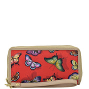 Butterfly Heaven Ruby Fabric with Leather Trim Wristlet Travel Wallet - 13000