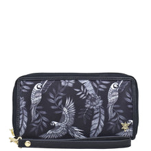 Load image into Gallery viewer, Jungle Macaws Fabric with Leather Trim Wristlet Travel Wallet - 13000
