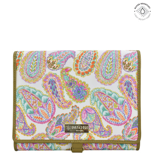 Boho Paisley Fabric with Leather Trim Toiletry Case - 13001