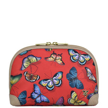 Load image into Gallery viewer, Butterfly Heaven Ruby Fabric with Leather Trim Dome Cosmetic Bag - 13002
