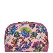 Dragonfly Garden Fabric with Leather Trim Dome Cosmetic Bag - 13002