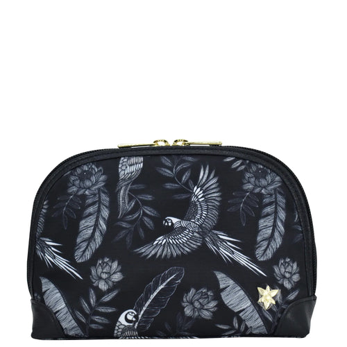 Jungle Macaws Fabric with Leather Trim Dome Cosmetic Bag - 13002