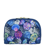 Fabric with Leather Trim Dome Cosmetic Bag - 13002