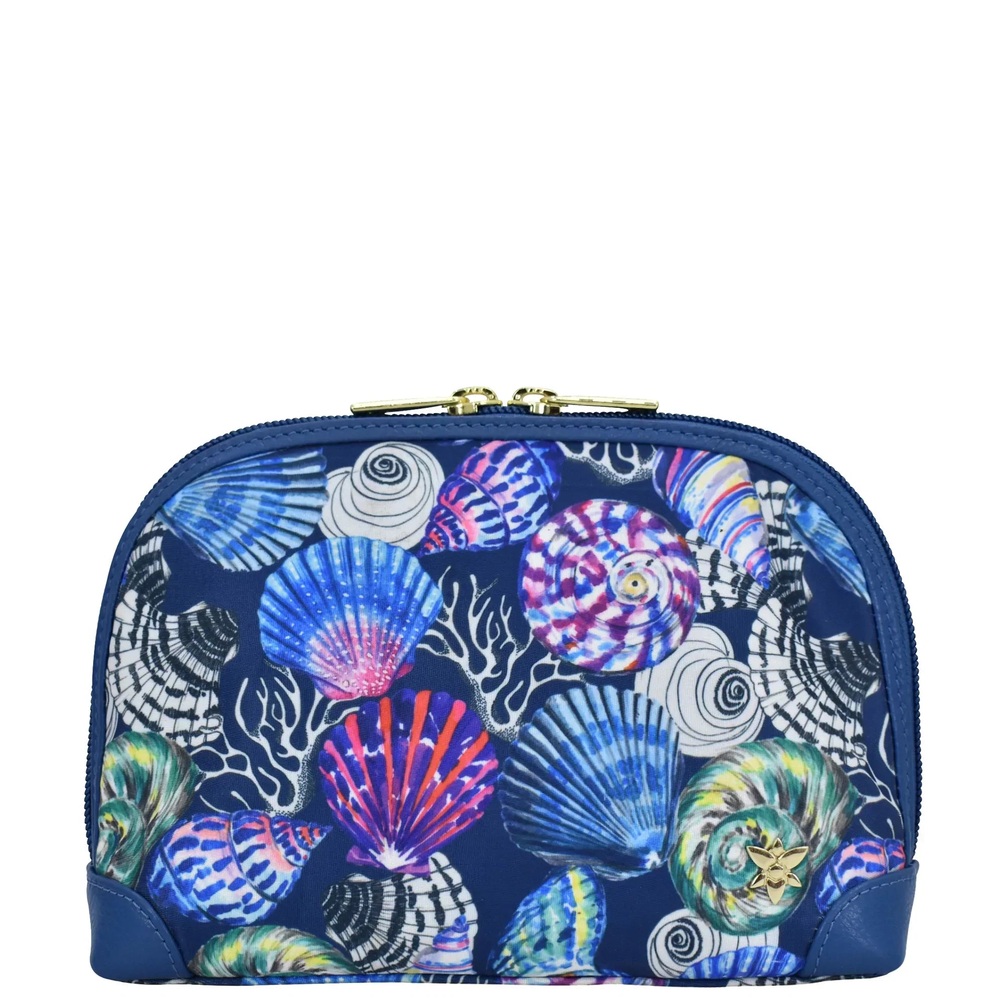 Fabric with Leather Trim Dome Cosmetic Bag - 13002