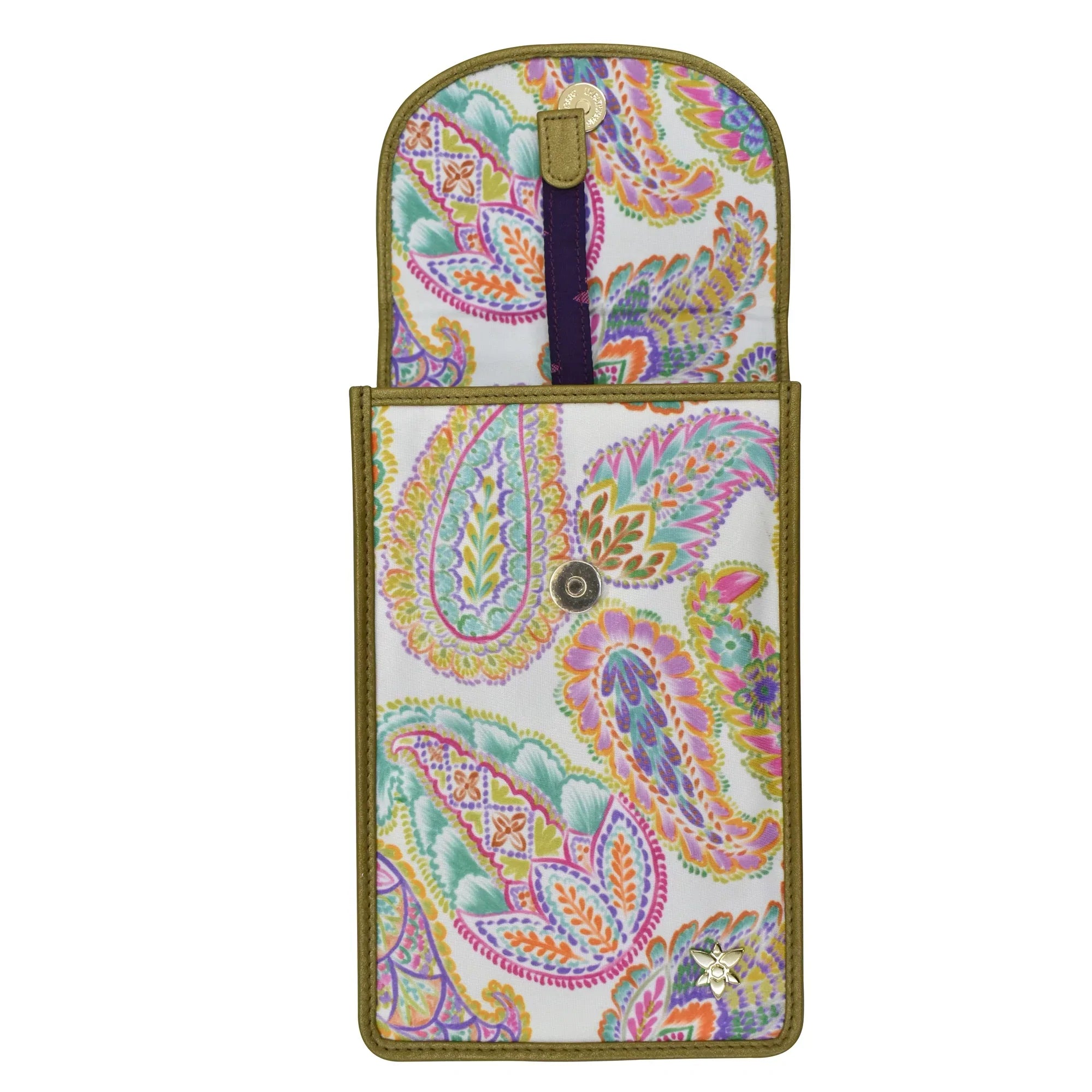 Fabric with Leather Trim Cell Phone Crossbody Wallet - 13005