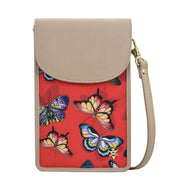 Fabric with Leather Trim Cell Phone Crossbody Wallet - 13005