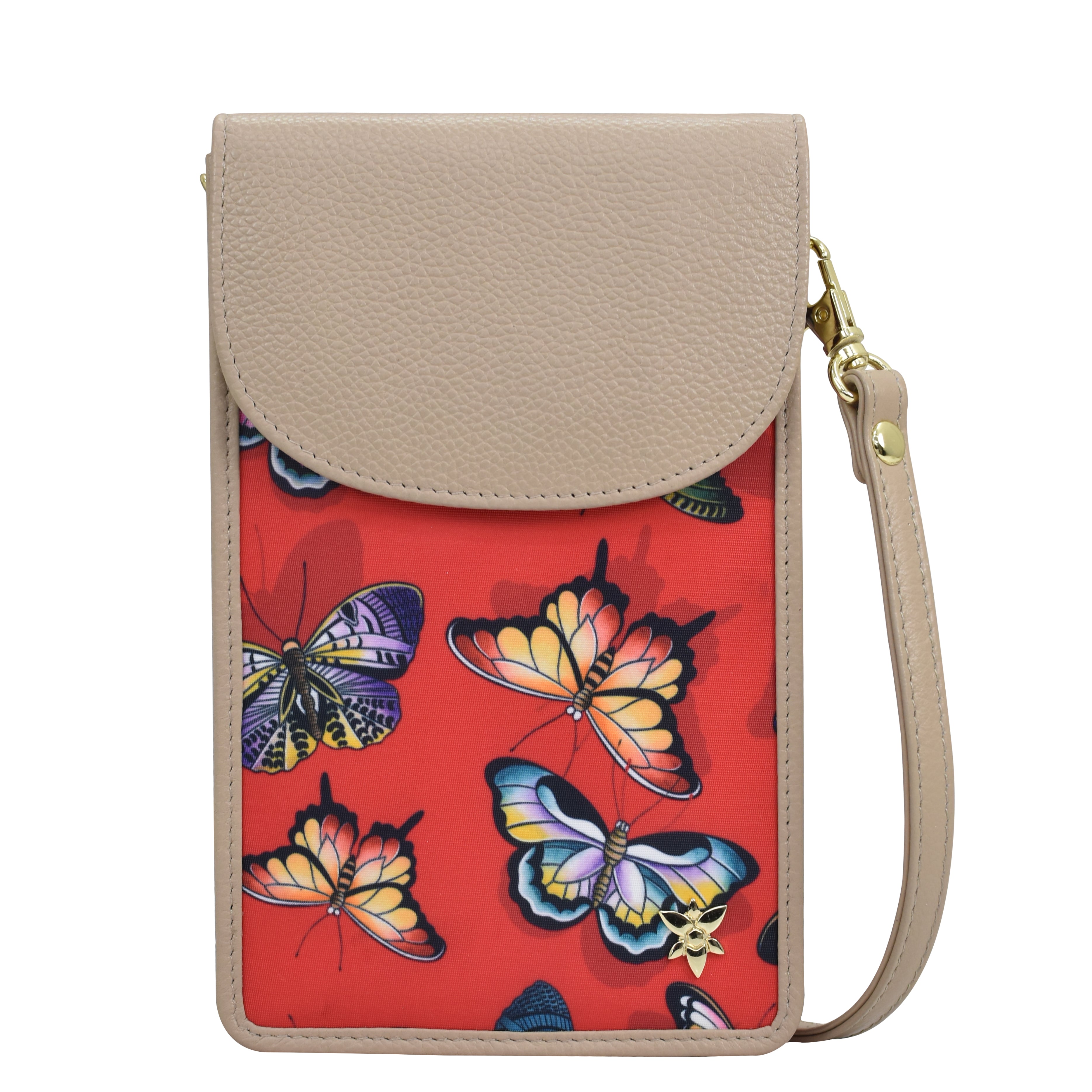 Fabric with Leather Trim Cell Phone Crossbody Wallet - 13005