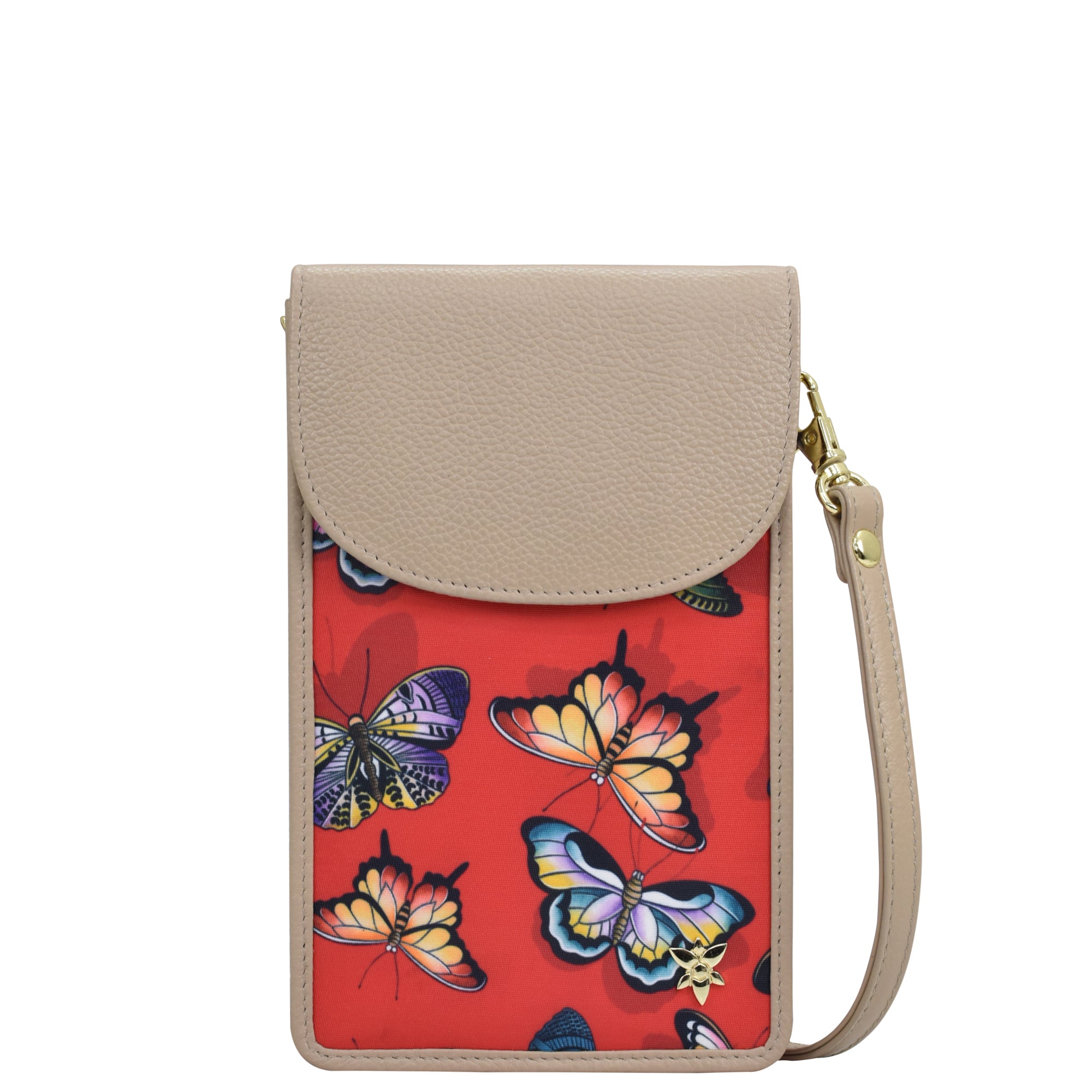 Fabric with Leather Trim Cell Phone Crossbody Wallet - 13005