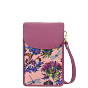 Dragonfly Garden Fabric with Leather Trim Cell Phone Crossbody Wallet - 13005