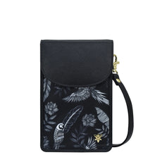 Load image into Gallery viewer, Jungle Macaws Fabric with Leather Trim Cell Phone Crossbody Wallet - 13005
