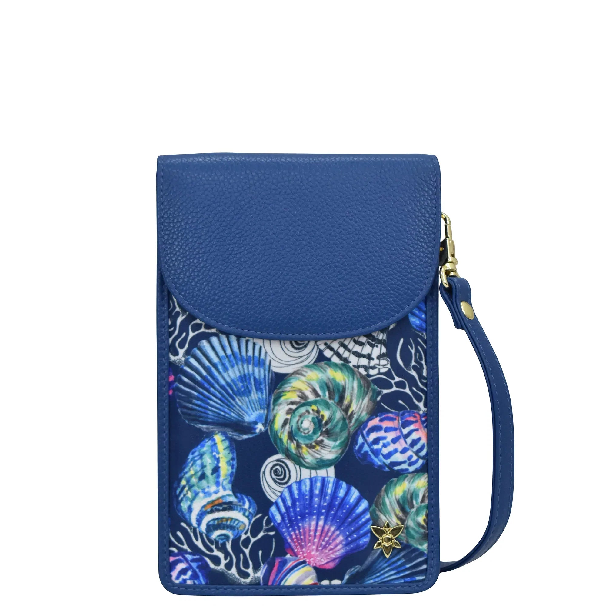 Sea Treasures Fabric with Leather Trim Cell Phone Crossbody Wallet - 13005