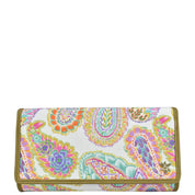 Boho Paisley Fabric with Leather Trim Three-Fold RFID Wallet - 13007