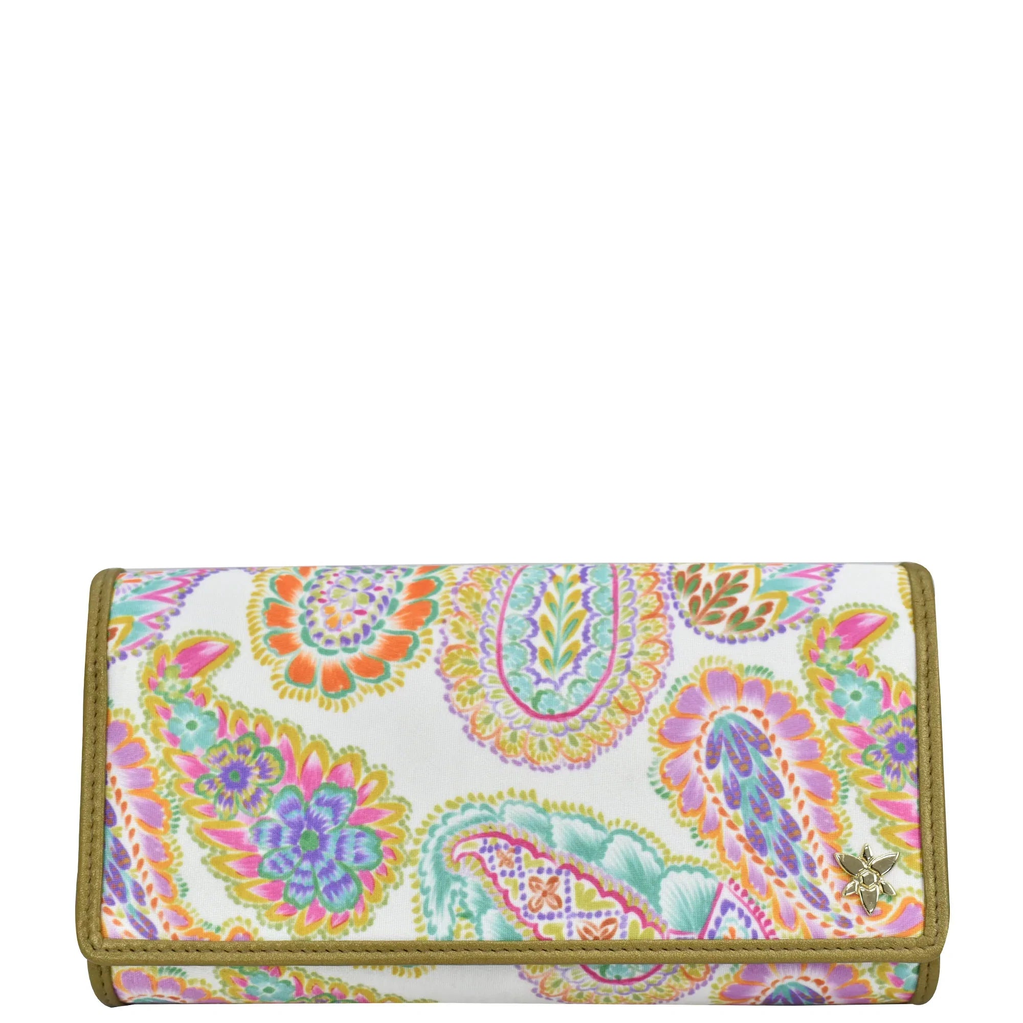 Boho Paisley Fabric with Leather Trim Three-Fold RFID Wallet - 13007