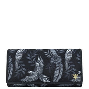 Jungle Macaws Fabric with Leather Trim Three-Fold RFID Wallet - 13007