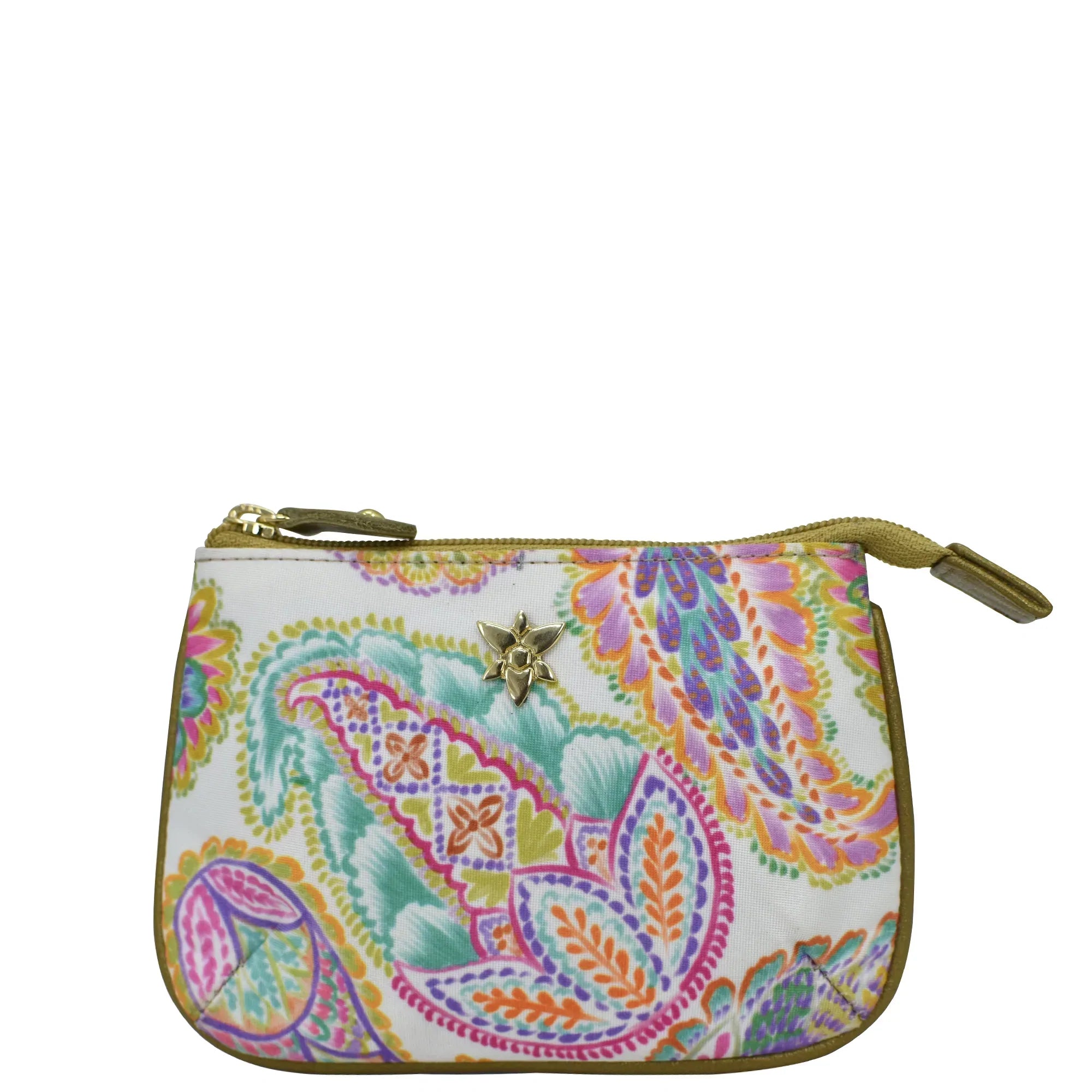 Boho Paisley Fabric with Leather Trim Zip Travel Pouch - 13008