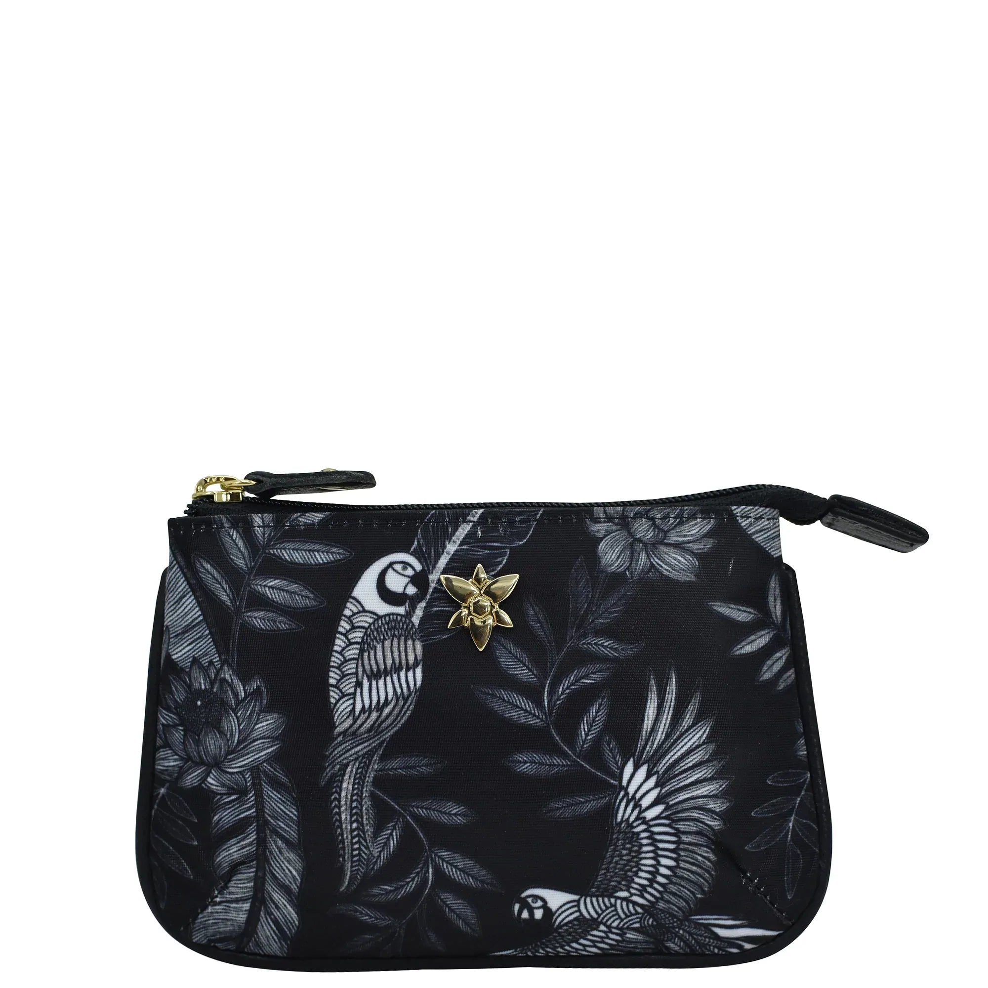 Jungle Macaws Fabric with Leather Trim Zip Travel Pouch - 13008