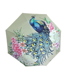 Load image into Gallery viewer, Anuschka style 3100, printed Auto Open and Close Umbrella. Regal Peacock painting in blue color. UV protection (UPF 50+) during rain or shine
